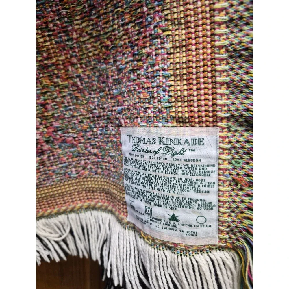 Vintage THOMAS KINKADE PAINTER OF LIGHT AFGHAN TAPESTRY THROW 66